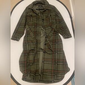 Eloquii Green Plaid Belted Shacket